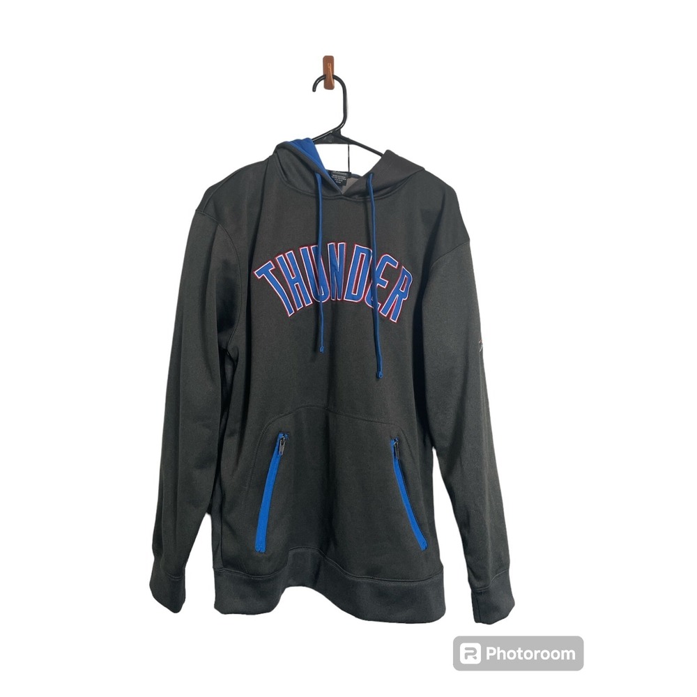 NBA Oklahoma City Thunder Hoodie Mens Medium Gray Blue‎ Embroidered OKC Pullover